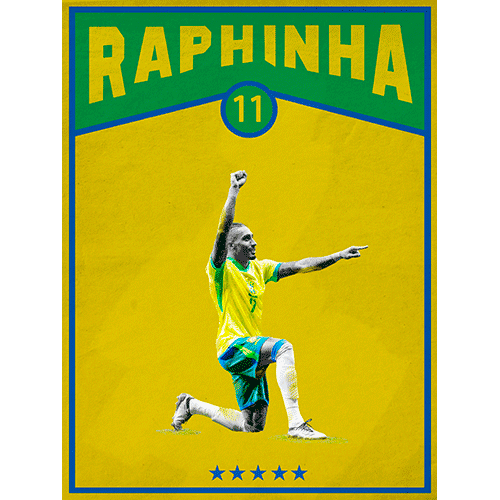 Raphinha con camiseta de Brasil celebrando un gol